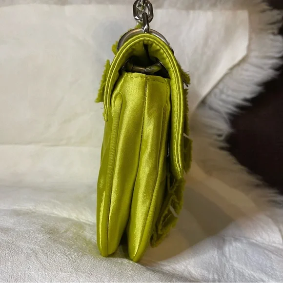 NWT Botkier Chartreuse Sateen Chain Quilt Flap Small Shoulder Bag 9”x 2” x 6”Y2K - Picture 13 of 16